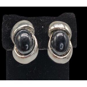 Craft Faux Onyx Clip On Earrings Cats Eye Style Highly Collectible Brand Vintage